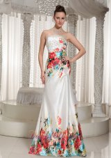 Celebrity Printing Floor-length Strapless Rhinestones Embellishment Prom Dress For Formal Evening