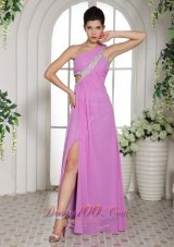 Celebrity Custom Made Slit Lavender One Shoulder 2013 Prom Celebrity Dress With Ruch and Beading In New Hampshire