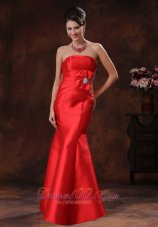 Celebrity Jerome Arizona Satin Strapless Red Mermaid Prom Dress With Beaded Decorate