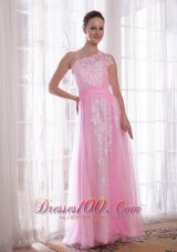 Celebrity Pink Column / Sheath One Shoulder Floor-length Tulle and Taffeta Embroidery and Rhinestones Prom / Evening Dress