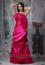 Celebrity Pretty Hot Pink Evening Dress Column / Sheath Strapless Taffeta Ruch Floor-length