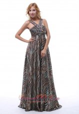 Celebrity Beautiful Zebra Beaded Decorate Straps V-neck Prom / Evening Dress For Custom Made In Gulfport