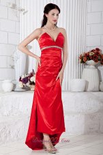 Celebrity Red Column Sweetheart High-low Taffeta Beading Prom / Evening Dress