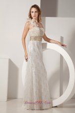 Celebrity White Column One Shoulder Floor-length Taffeta and Lace Beading Prom Dress
