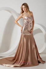 Celebrity Brown Empire Sweetheart Court Train Sequin and Elastic Woven Satin Prom / Evening Dress