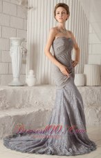 Celebrity Grey Trumpet / Mermaid Sweetheart Court Train Chiffon Ruch Prom Dress