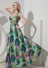 Celebrity Perfect Colorful Evening Dress Empire Straps Printing Beading Floor-length