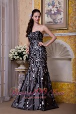 Celebrity Exquisite Black Column Strapless Evening Dress Taffeta Sequins Floor-length