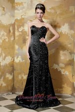 Celebrity Black Column Sweetheart Brush Train Taffeta Sequins Prom Dress