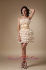 Champagne A-line Strapless Mini-length Organza Beading Cocktail Dress  Cocktail Dress