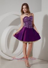 Elegant Purple Cocktail Dress A-line Sweetheart Taffeta and Sequin and Tulle Mini-length  Cocktail Dress