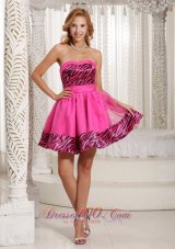 Stylish Zebra A-line Mini-length 2013 Prom Dress With Hot Pink Organza  Cocktail Dress
