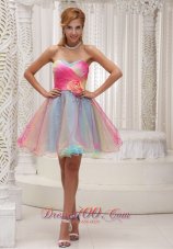 Lovely Ombre Color Prom Dress For 2013 Organza With Hand Made Flower Sweetheart Ruched Bodice  Cocktail Dress