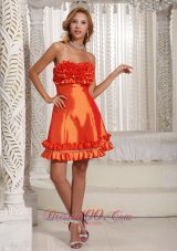 Orange Red Hand Made Flowers A-line Custom Made Prom Dress With Taffeta  Cocktail Dress