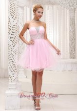 Beaded Up Bodice Lovely Baby Pink Prom / Cocktail Dress Strapless With Mini-length  Cocktail Dress