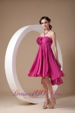 Exclusive Hot Pink Empire Cocktail Dress Strapless Chiffon Hand Made Flowers Mini-length  Cocktail Dress