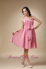 Rose Pink A-line Spaghetti Straps Knee-length Chiffon Ruch Prom / Homecoming  Cocktail Dress