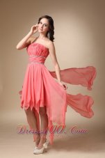 Watermelon Red A-line Strapless Asymmetrical Chiffon Beading Prom / Homecoming Dress  Cocktail Dress