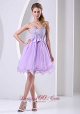 Lilac Sweetheart Beaded Chiffon Sash Short Dress For Prom / Cocktail Knee-length Organza  Cocktail Dress