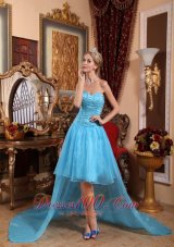 Aqua Blue A-line Sweetheart High-low Taffeta and Organza Beading Prom Dress  Cocktail Dress