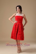 White and Red A-line Bateau Knee-length Chiffon Beading Prom Dress  Cocktail Dress