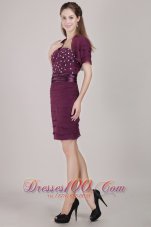 Dark Purple Column Sweetheart Mini-length Chiffon Ruch and Beading Prom / Homecoming Dress  Cocktail Dress