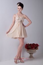 Champagne One Shoulder Mini-length Chiffon Ruch Bridesmaid Dress