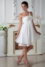White Empire One Shoulder Appliques Short Prom Dress Knee-length Chiffon  Cocktail Dress