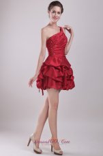 Red A-Line / Princess One Shoulder Mini-length Taffeta Beading Prom / Homecoming Dress  Cocktail Dress