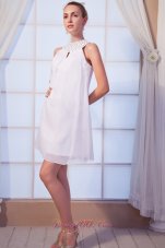 White Empire High-neck Prom Dress Chiffon Beading Mini-length  Cocktail Dress