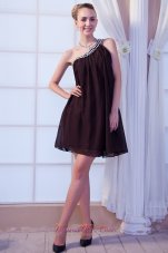 Brown Empire One Shoulder Mini-length Chiffon Beading Cocktail Dress  Cocktail Dress