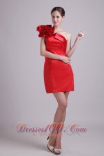 Red Column One Shoulder Short Taffeta Hand Flower Prom / Cocktail Dress  Cocktail Dress