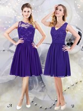 Scoop See Through Purple Scalloped Neckline Lace and Appliques Wedding Party Dress Sleeveless Zipper