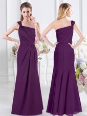Amazing Purple Wedding Party Dress Prom and Party and Wedding Party and For with Ruching One Shoulder Sleeveless Side Zipper