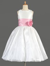 Traditional Scoop Floor Length A-line Sleeveless White Flower Girl Dresses Zipper