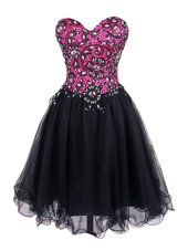 Pink And Black A-line Sweetheart Sleeveless Tulle Mini Length Zipper Beading and Lace Womens Party Dresses