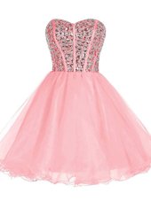 Smart Pink Sleeveless Beading and Ruffled Layers Mini Length Party Dress for Toddlers