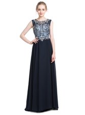 Scoop Chiffon Sleeveless With Train Prom Evening Gown Brush Train and Beading