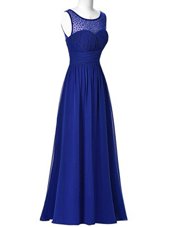 Extravagant Navy Blue Empire Chiffon V-neck Sleeveless Beading Floor Length Zipper Prom Dress