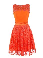 Fantastic Scoop Mini Length Zipper Casual Dresses Orange Red and In for Prom and Party with Lace