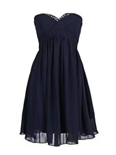 Navy Blue Sleeveless Mini Length Beading Zipper Cocktail Dresses