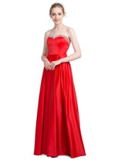 Sexy Red Zipper Sweetheart Beading Prom Gown Elastic Woven Satin Sleeveless