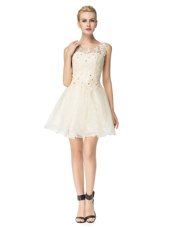 Champagne Scoop Neckline Beading and Appliques Party Dresses Sleeveless Lace Up