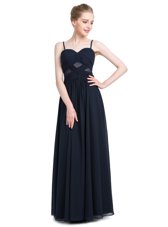Glorious Black Empire Spaghetti Straps Sleeveless Chiffon Floor Length Zipper Ruching Prom Dress