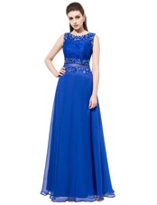 Scoop Floor Length Zipper Homecoming Dress Royal Blue and In for Prom and Party with Beading and Lace