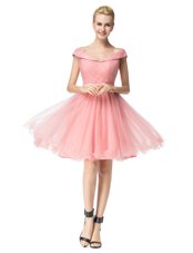 Best Selling Pink Off The Shoulder Zipper Belt Party Dress for Girls Cap Sleeves