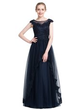 Free and Easy Black Empire Bateau Sleeveless Tulle Floor Length Zipper Beading Prom Gown
