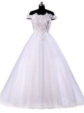 Luxury Off the Shoulder White Sleeveless Appliques Floor Length Wedding Dresses