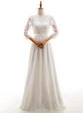 Elegant V-neck 3|4 Length Sleeve Lace Up Wedding Gown White Chiffon