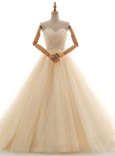 Inexpensive Tulle Sleeveless Floor Length Wedding Gowns and Lace